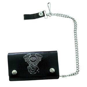 Vintage Harley-Davidson Black Leather Chain Wallet Made In USA Shovelhead Engine